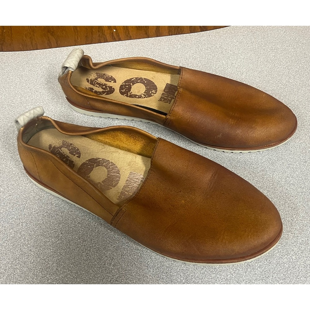 Sorel Ella Slip On Shoes Womens 9 Ginger Brown Leather Flats NL3211-224